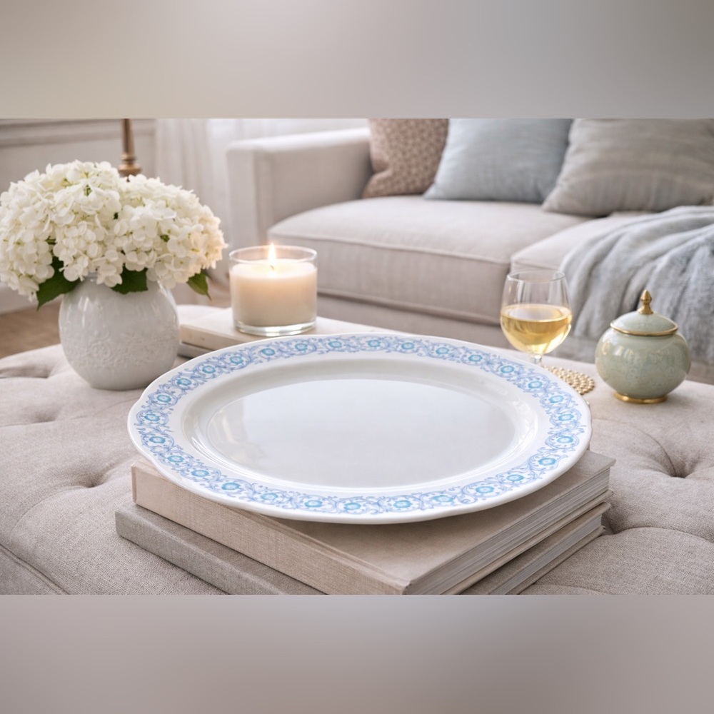 Royal Albert White Platter with Blue Floral Trim